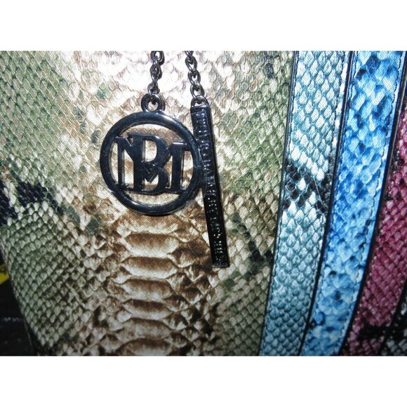 Badgley Mischka Colorful Snakeskin Embossed Vegan Leather Double Handle Tote - Picture 2 of 12